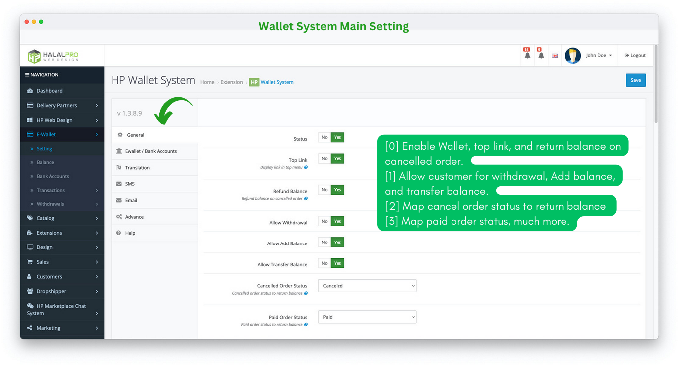 smart e wallet system setting for opencart 1